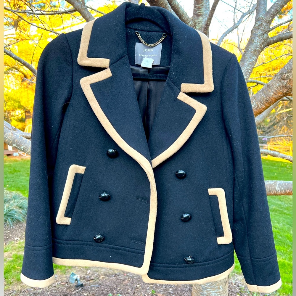 J.Crew Black and Tan Wool Coat. Petite 4